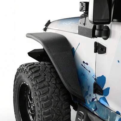 Fender Flare, Front & Rear  Fender Flares Compatible With 2007-2018  JK/JKU 2/4 Doors, Fine-Textured Black Paintable Off-Road Steel Liner Set, Fenders For  JK, Rust-Resistant Coating