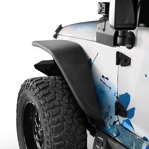 Fender Flare, Front & Rear  Fender Flares Compatible With 2007-2018  JK/JKU 2/4 Doors, Fine-Textured Black Paintable Off-Road Steel Liner Set, Fenders For  JK, Rust-Resistant Coating
