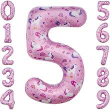 Globos de unicornio número 5 de 40 pulgadas, decoraciones de cumpleaños de 5º unicornio para niñas, suministros de fiesta de unicornio mágico, globos de unicornio 5 - Unicornio rosa 7 - Ver 1