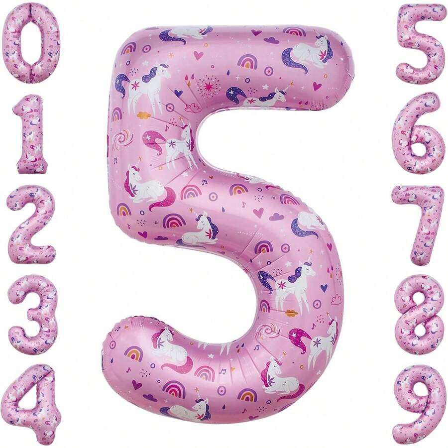 Globos de unicornio número 5 de 40 pulgadas, decoraciones de cumpleaños de 5º unicornio para niñas, suministros de fiesta de unicornio mágico, globos de unicornio 5 - Unicornio rosa 7 - Ver 1