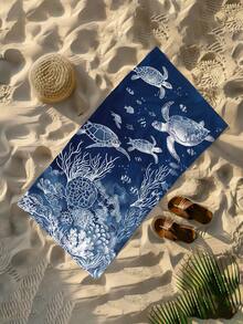 1pc Ocean Element Sea Turtle & Coral Children Beach Towel, Super Soft Microfiber Extra Large Beach Blanket, Super Absorbent Bath Towel, Suitable For Travel, Swimming Pool, Diving, Surfing, Yoga, Camping, Available In Multiple Sizes, Beach Accessories - Multicolor - View 10