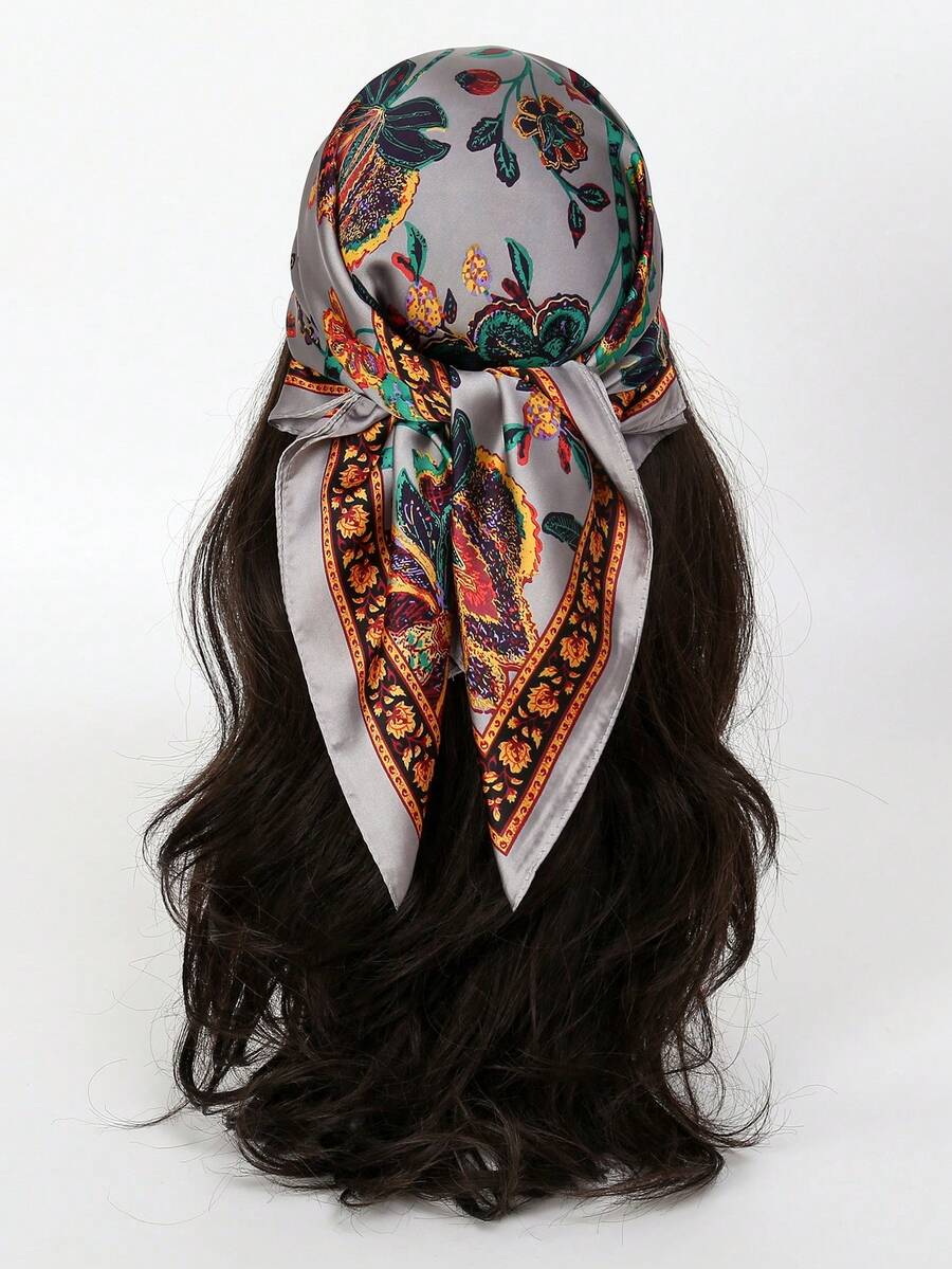 1pc 70*70cm Square Silk Scarf, Women's Satin Printed Headscarf, Neckerchief, Headband, Fashion Ladies Shawl, Scarf,Accessories,Beach Towel - Multicolor - View 1