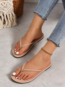 2025 New Lace-Up Flat Sandals For Women, Casual Commuting, Minimalist Daily Outfit, Simple & Comfortable Slip-On Beach Flat Sandals - Khaki - View 3
