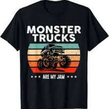 Men's Vintage Sunset Monster Trucks Are My Jam Graphic T-Shirt - 白色 - 查看 1