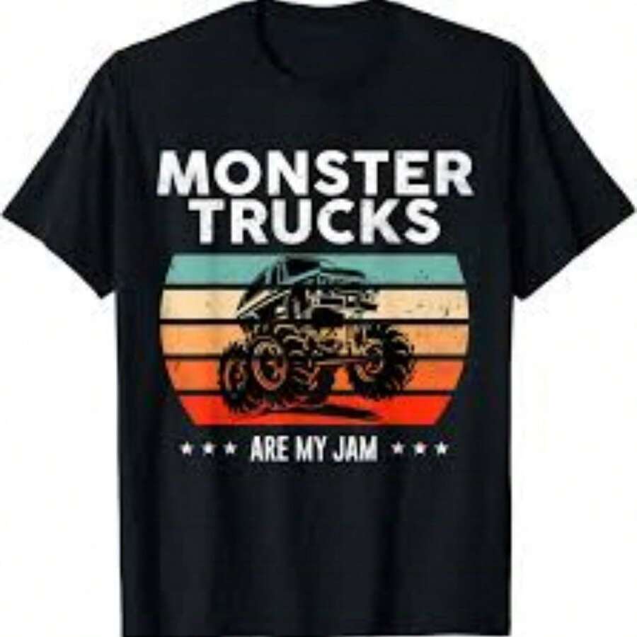 Men's Vintage Sunset Monster Trucks Are My Jam Graphic T-Shirt - 白色 - 查看 1