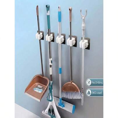 8 PIEZAS/4 PIEZAS/1 pieza Soporte multiusos para escoba y trapeador, Clip para ollas, Clip para escoba montado en la pared, Colgador autoadhesivo para escoba y trapeador, Ganchos desmontables impermeables y antideslizantes, Adecuado para almacenamiento en el hogar, baño, cocina, jardín y garaje, Herramientas para baño/cocina/inodoro/garaje, Sin perforación y antideslizante (color y estilo aleatorios)