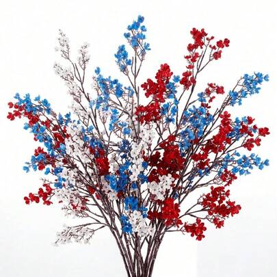 3/6 bông - Bó hoa baby's breath đỏ, trắng, xanh dương mang sắc màu yêu nước ngày 4 tháng 7, hoa giả sống động như thật, thích hợp cho Ngày Độc lập, Ngày Tưởng niệm, trang trí bàn ăn tại nhà, trang trí hoa tự làm cho bữa tiệc.