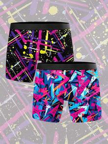 2 chiếc quần boxer nam in hình graffiti trừu tượng huỳnh quang, đồ lót nam phong cách nghệ thuật đường phố, quà tặng kỷ niệm, quà tặng ngày Valentine, quà tặng sinh nhật, quà tặng đám cưới, quà tặng bạn thân, quà tặng bạn trai, quà tặng chồng, quà tặng cho nam giới. - Nhiều màu - Xem 2