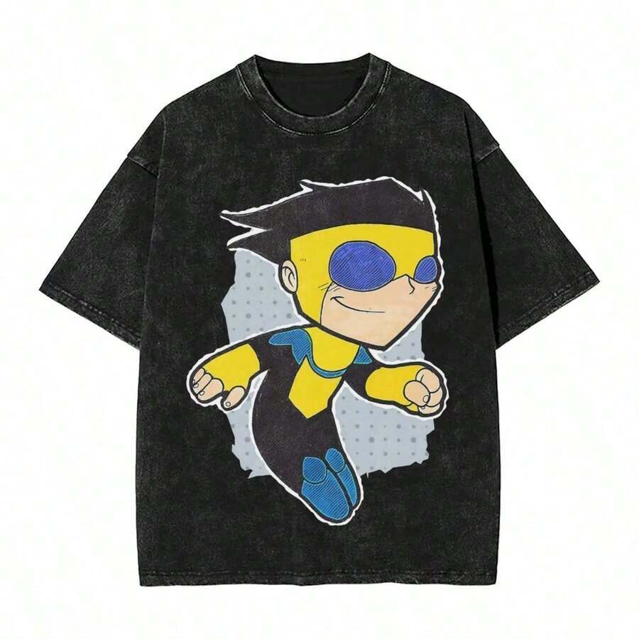 Washed T Shirt Invincible Omni Man Hip Hop Fashion T-Shirt Oversize Streetwear Short Sleeve Graphic Printed Tops Tees Men Womensummer Outfits For Women100 Percent Cotton Anime Shirt Vintage T Shirts - 黑色 6 - 查看 1