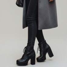 Women's Comfort Ankle Boot Short Shaft Medium Heel - Black - View 1