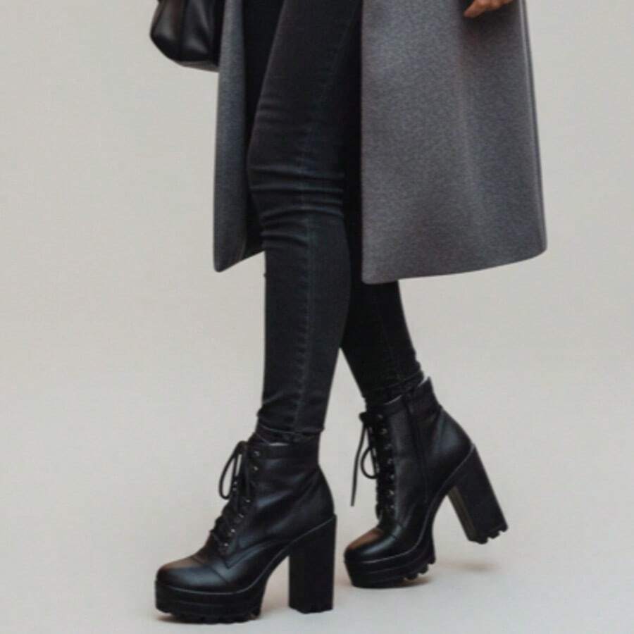 Women's Comfort Ankle Boot Short Shaft Medium Heel - Black - View 1