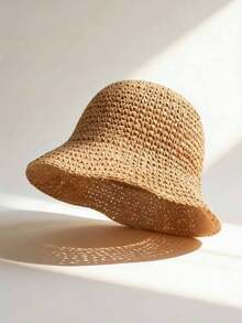 1. Mũ rơm nữ, kiểu dáng đơn giản, đan móc, vành rộng, có thể gấp gọn, thời trang và đa năng, hoàn hảo cho kỳ nghỉ hè ở bãi biển. - Mũ rơm - Xem 4