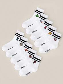 1/5/10 pares de calcetines para niños con diseños de Marvel Spider-Man, Iron Man, Thor, calcetines de rayas negras y blancas tipo tripulación, calcetines tobilleros para niñas/niños, calcetines tobilleros casuales y transpirables con dibujos animados antideslizantes, estilo casual y lindo, para uso diario/regalo de fiesta/verano, diversión de dibujos animados, calcetines de regalo versátiles minimalistas, calcetines tobilleros deportivos para estudiantes, edición limitada de crossover de anime - Blanco - Ver 7