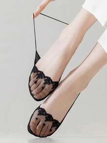 chuanwa（2） 1/5/10 Vớ nữ mùa hè nhẹ, thoải mái, không để lại dấu vết, thoáng khí, mát mẻ, thêu họa tiết, nửa lòng bàn tay, quai buộc dây. - Nhiều màu - Xem 6