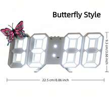 四位大屏电子钟，蝴蝶装饰，LED数字闹钟，带温度显示，创意桌面装饰钟，适用于卧室、客厅，便携式桌面LED钟（蝴蝶装饰随机搭配），不含电池 - 1PC - 查看 4