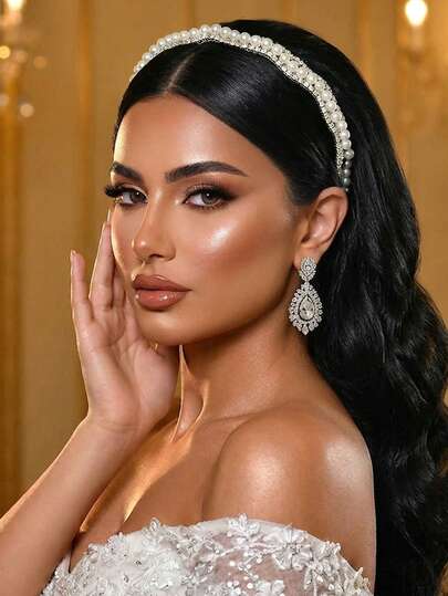 1pc Handmade Rhinestone & Pearl Headband, Luxurious & Charming Fashion Bridal Headpiece, Suitable For Wedding, Party, Photography, Daily Wear