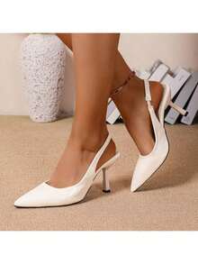 Women's Pointed Toe Narrow Heel Pumps, Elastic Backless Mule Sandals - 白色 - 查看 5