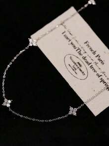 Elegant Four-Leaf Clover Necklace, Chic And Graceful Style, High-Quality Chain, Long Design, Graceful Tassel Necklace, Suitable For Women, Valentine's Day, Mother's Day Gift - Bạc Trắng Zirconium Năm bông hoa - Xem 7