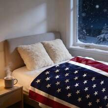 Single Piece Of Patriotic American Flag Flannel Blanket Featuring A Red, White, And Blue Stripes And Stars Design, Soft And Warm, Suitable For All Seasons, Versatile Throw For Camping, Sofa, Travel, And A Great Gift For Family And Friends - BLANKET - View 2