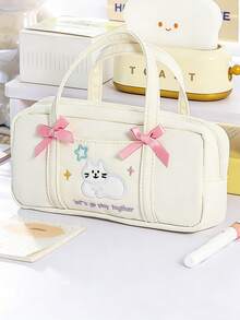 1pc Cute Cat Embroidered Handheld Pencil Case, Large Capacity Student Stationery Storage Bag, Girly Pencil Box, Ins Style Cat Embroidery Pencil Bag, Handheld Large Capacity Student Pencil Box, Back To School Gift, Multi-Color Options - Kitten Pencil Case - View 13