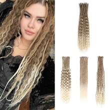 Blonde Mixed Dreadlock Extensions Set For Women - 24" Double Ended, 15pcs Curly Dreads With Loose Waves - Multicolor - View 10