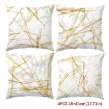 4pcs Minimalist Abstract Geometric Platinum Line Decorative Pillow Case Set, Single-Sided Printed Peach Velvet Polyester, 45*45CM/18*18inch Cushion Cover Suitable For Room Decor, Modern Minimalist Sofa Living Room Decor, Gift, Party Decoration - Multicolor - View 11