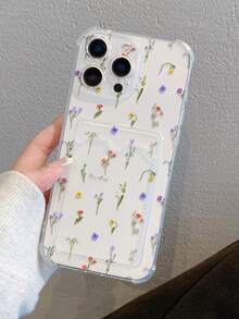 花卉图案透明防摔手机壳，TPU材质，适合作为节日礼物，兼容苹果XS/XS Max/XR/11/12/13/14/15/16 Pro/17/Pro Max/14/15/16 Plus，带卡槽和照片插槽 - 無色 - 查看 6