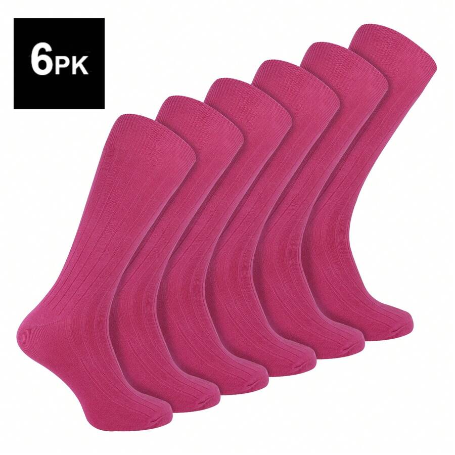 Sock Snob Sock Snob - 6 Pairs Multipack Mens Ribbed Dress Socks | Breathable Crew Cotton Socks - Fucsia - Ver 1