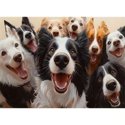 Bộ tranh đính kim cương 5D tự làm mới - Kỷ niệm tình yêu giữa chó Border Collie và Golden Retriever, tranh khảm kim cương acrylic, trang trí nhà cửa cho phòng khách, phòng ngủ, quà tặng cho mẹ, không khung.