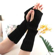 Long Fingerless Gloves Women Mitten Winter Arm Warmer Knitted Arm Sleeve Fashion Casual Soft Girls Clothes Punk Gothic Gloves - Đỏ - Xem 9