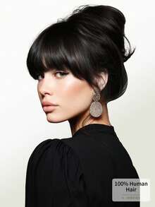 DNE HAIR Tóc mái kẹp 100% tóc thật, màu đen tuyền, kiểu tóc mái có phần thái dương, tóc mái giả bằng tóc thật, trông tự nhiên, phù hợp cho nữ/bé gái sử dụng hàng ngày. - S1 - Xem 6