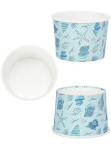 10pcs/20pcs/50pcs Light Blue Ice Cream Paper Cups, Ocean Theme Paper Snack Bowls With Starfish And Shell Patterns, 2.4 Inch Height, Suitable For Beach Party, Summer Pool Party, Hawaiian Theme Party, Birthday Party, Unisex Theme Party - Multicolor - View 6