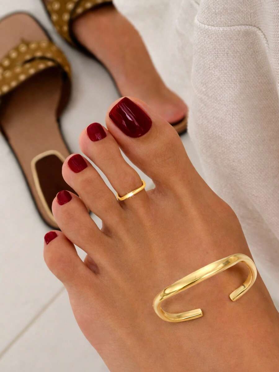 FOREVER QUEEN 1 pieza Anillo de dedo del pie abierto de plata de ley 925 ajustable, joyería simple para los pies de mujer - anillo único - Ver 1