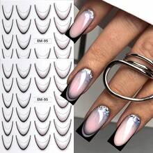 3D Minimalist Ombre French Manicure Nail Stickers, Black-White-Brown Gradient Curved French Design Self-Adhesive Nail Stickers, Adorable Y2K Style Nail Decor, Perfect For Elegant Nail Look, DIY Nail Salon Accessories And Supplies (3/2 Sheets) - Multicolor - View 12