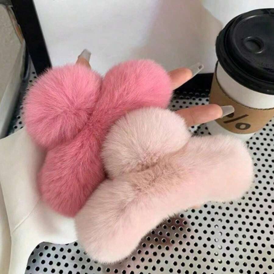 Nuevo clip de pelo de conejo real de moda extra grande, accesorio de pelo de alta gama esponjoso, adecuado para mujeres como regalo del Día de San Valentín, accesorio de peinado para vacaciones de verano en la playa, pinzas para el cabello, pinzas para el cabello de vacaciones en la playa, festival, fiesta - Multicolor - Ver 1
