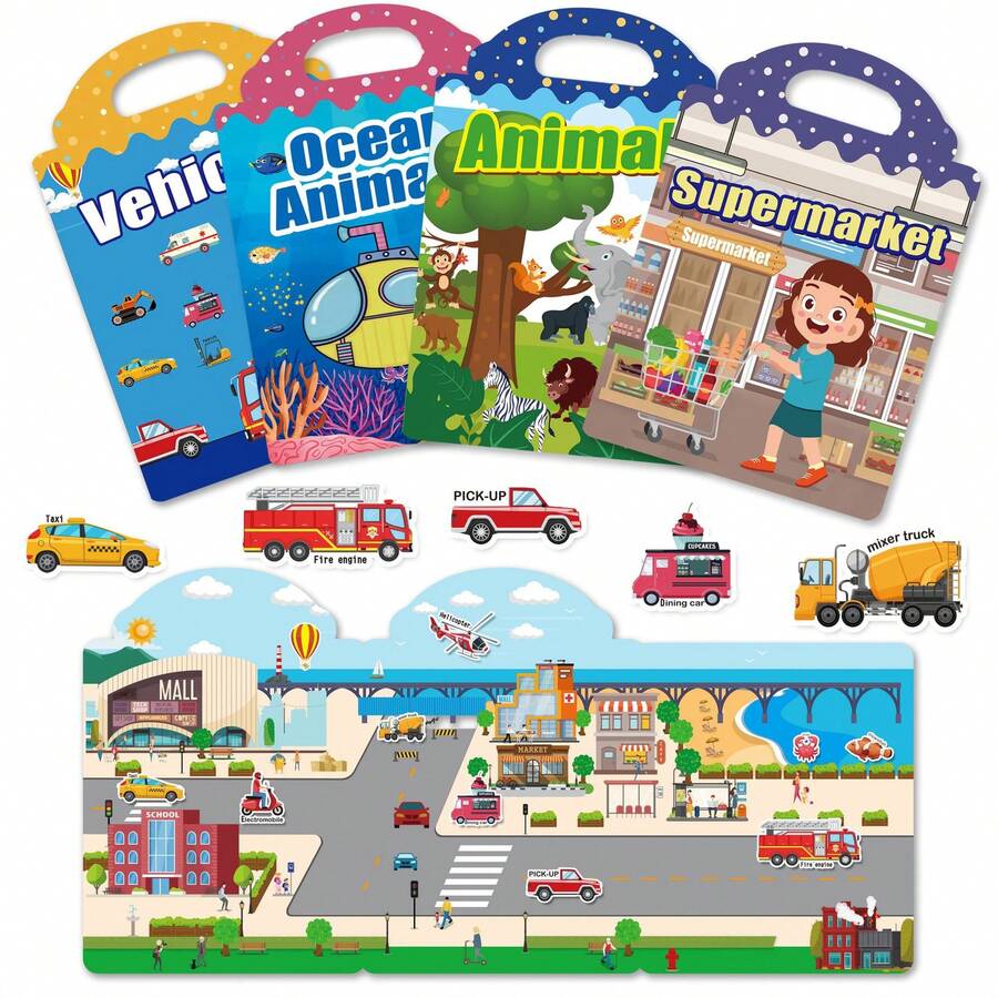 Reusable Sticker Book For Kids - Multi-Scene & Theme Jelly Stickers, Portable Quiet Busy Activity Toy, Quiet Book, Busy Book, Reusable, Handmade Decoration, Develop Hands-On Ability Puzzle Toy, Ideal Gift For Christmas & Halloween