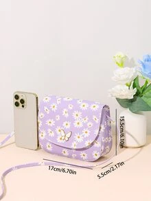 Bolso de concha cruzado de metal decorado con estampado de mariposa miniatura - Flor morada - Ver 4