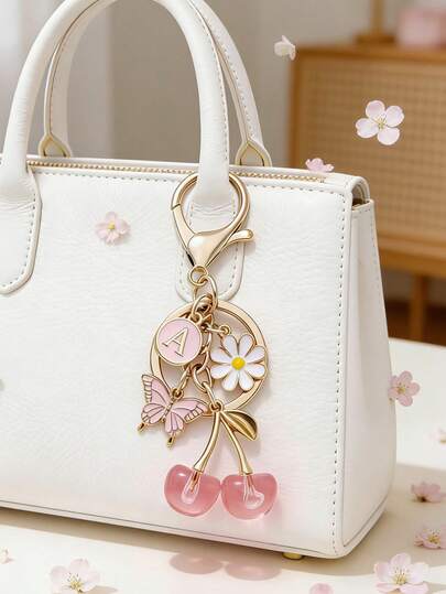 1个粉色樱花蝴蝶钥匙扣，包含A-Z字母、花朵和蝴蝶吊坠，圆形环扣，适用于女士包包/钱包/车钥匙 - 生日/圣诞节/周年纪念礼物（Ized首字母钥匙扣），可爱毕业礼物，母亲节礼物，小礼物交换，返校季配饰 | 圆形环扣，适用于钥匙、钱包、手提包、背包、拉链头、车钥匙、手机壳，Y2K美学迷你吊坠