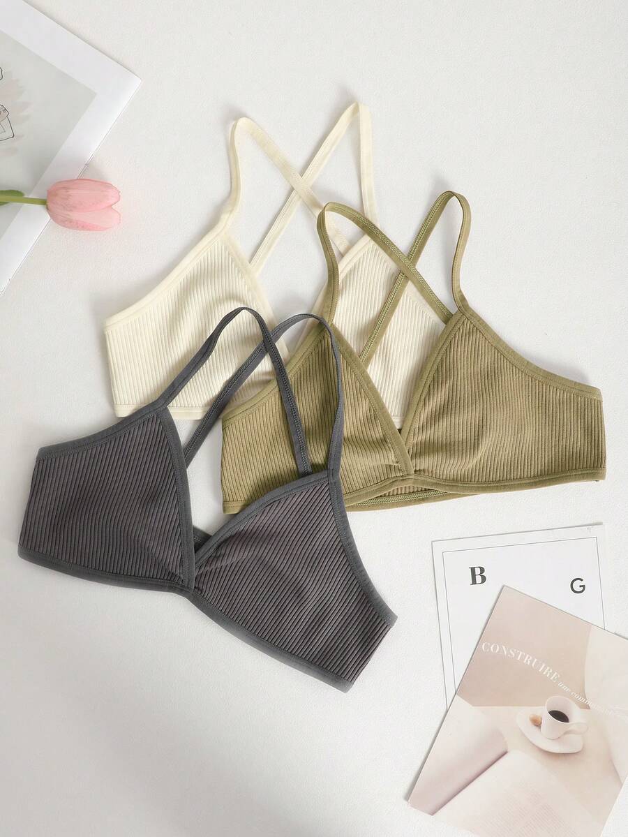 3 chiếc áo ống không đường may gợi cảm cho nữ, áo ngực cúp tam giác cổ chữ V sâu, áo vest bralette lưng chéo đẹp, nội y nữ cho mùa tựu trường - Nhiều màu - Xem 1