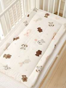 1pc Baby Crepe Cotton Mattress Pad, Soft Puff Fleece Cushion Mat, Kindergarten Soft Pad, Cartoon Children Mattress, Reversible And Washable - Multicolor - View 3