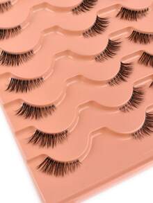 NAIJEMA 14对自然半眼假睫毛，4-6-10毫米混合长度，自然猫眼假睫毛，化妆工具，纤长蓬松仿貂毛透明带猫眼假睫毛 - 查看 3