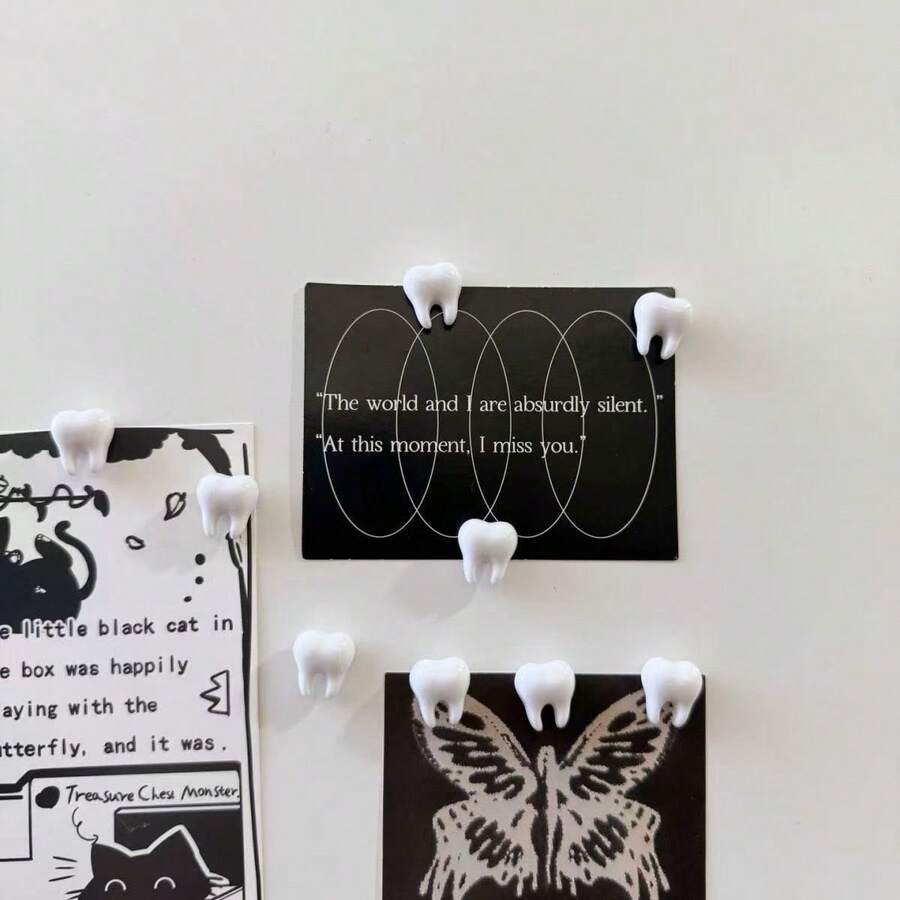 Each Set Contains 6/9 Cute Resin Tooth-Shaped Fridge Magnets. Beautiful Fridge Magnets, Creative Gifts. Suitable For Use In Storage Cabinets. Suitable For Adults. Can Be Decorated On The Kitchen, Office Whiteboard, Storage Cabinets, Refrigerators, And Also Used For Home Decoration. - Style 1 - View 1