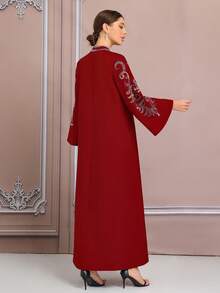 Bata árabe elegante con bordado 3D de patrón de cuerda oversize en rojo - Burdeos - Ver 7