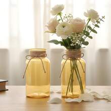 Vintage Glass Flower Vase, Farmhouse Glass Centerpiece Vases Mason Jars For Weddings, Parties & Home Decor Bulk (12, Transparent)  Bud Vases For Flowers For Rustic Wedding KDW8 - 金子 - 查看 3
