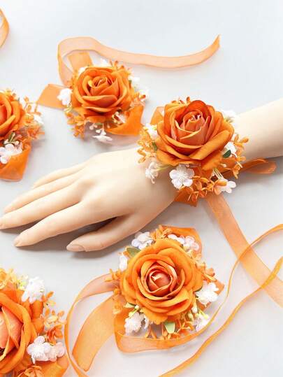 1/6 bông hoa hồng lụa nhân tạo cài cổ tay cô dâu, phù dâu, chị em gái, hoa cầm tay trang trí tiệc cưới, bàn tiệc.