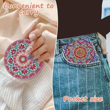 1pc Diamond Painting Kit Mini Mirror, Mandala Flower Pattern, PU Leather Material With Round Asymmetric Crystal Gems Decor, Foldable Compact Makeup Mirror - Convenient For Carrying, Space-Saving, Essential For Daily Makeup Touch-Ups - View 9