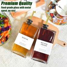 1pc 16.9oz Thick Glass Condiment Storage Jar, Olive Oil & Vinegar Bottle Set, Corrosion Resistant Kitchen Spice Bottle, Seasoning Dispenser, Suitable For Cooking, Baking, Salad, Grilling - Stainless Steel Spout, Great For Kitchen And Dining Use, Bottle Without Sticker - Multicolor - View 11
