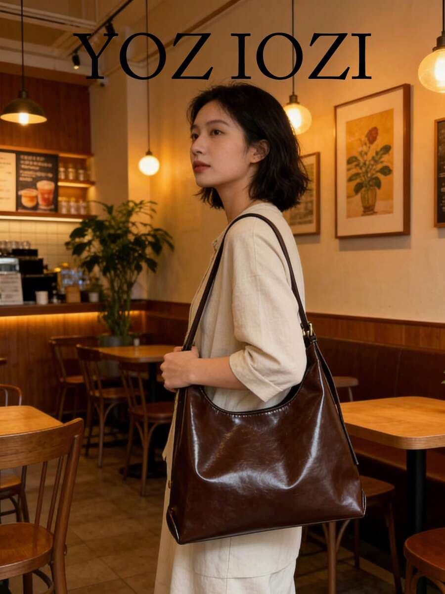 韓系小眾設計腋下單肩包 百搭時尚溫柔女款夏季托特包 - 棕色 - 查看 1