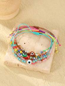 6 piezas Pulseras trenzadas con ojo malvado - Multicolor 2 - Ver 5