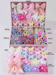 Set de 503 piezas de coleteros, bandas elásticas, lazos de malla, pasadores con flores de perla y mariposas, pasadores para el cabello, para niñas y adolescentes, estilo minimalista rosa, para uso diario y como regalo, para primavera/verano - Rosa - Ver 8